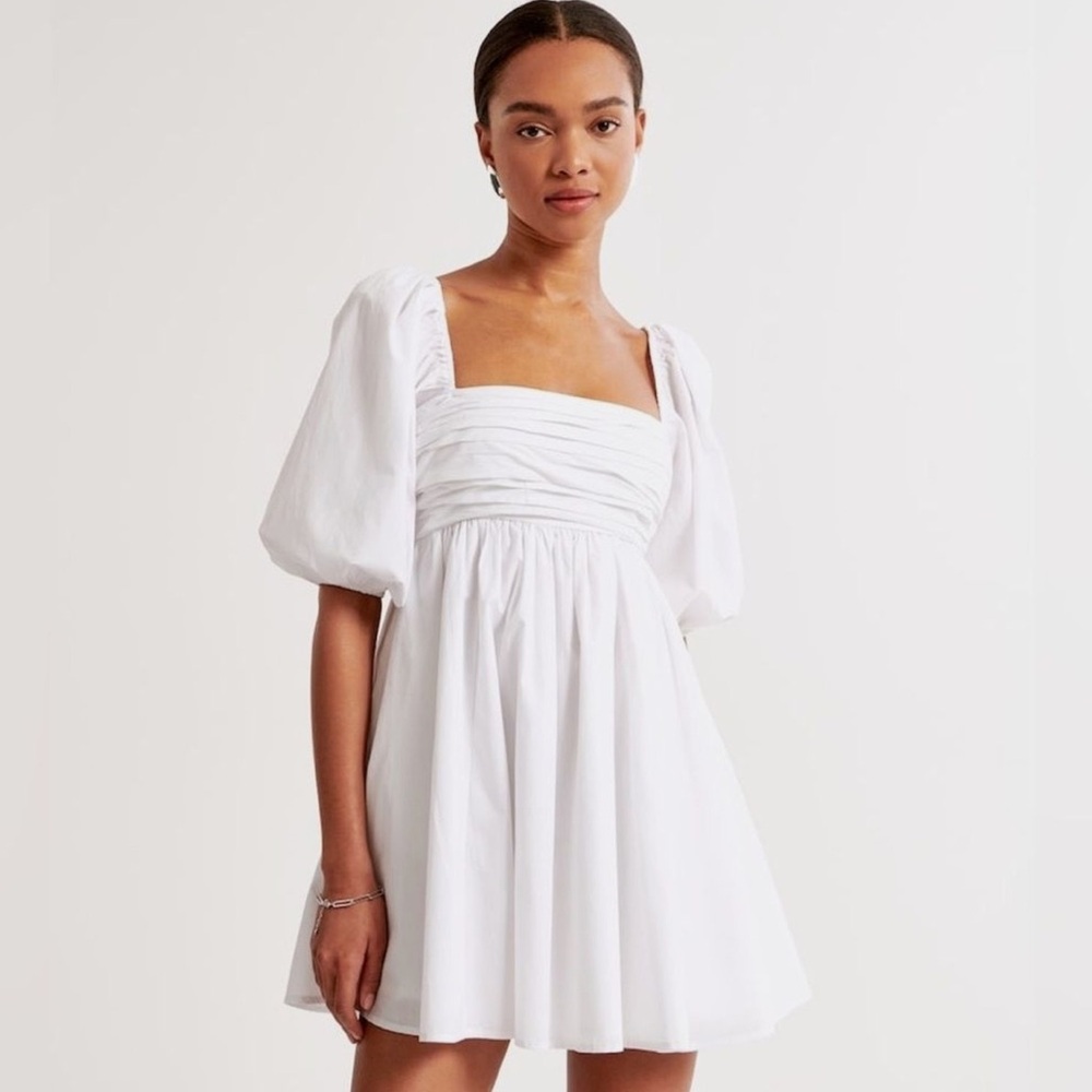 Abercrombie White Emerson Poplin Puff Sleeve Mini Dress - Tall - NEVER WORN